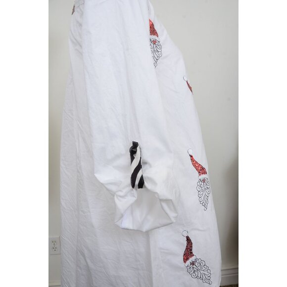 Jack B Quick Button-Down Shirt Red Sequin Santa Striped Collar Accent Women SM - Picture 8 of 14